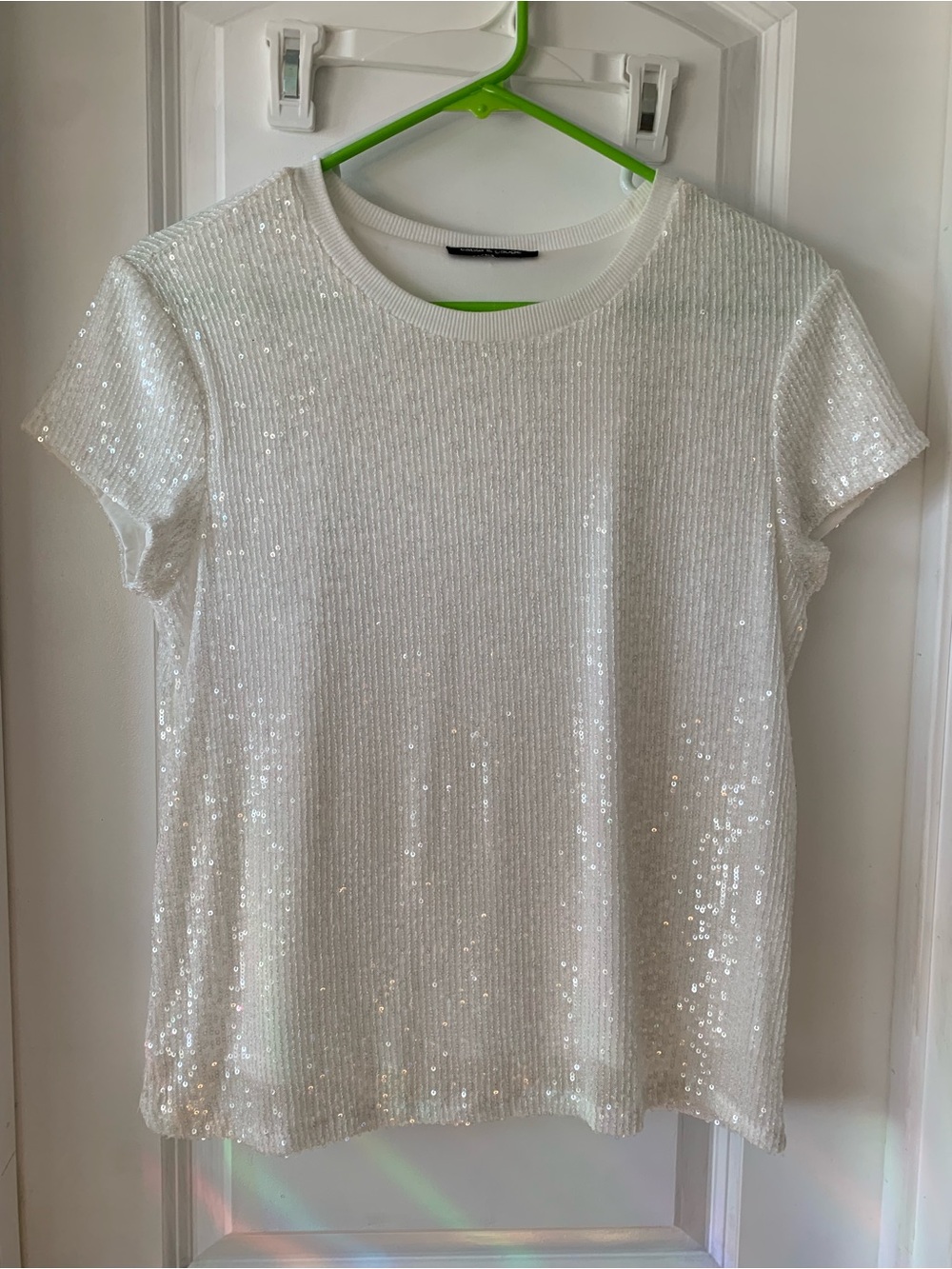 Women's White Sequin Short Sleeve Tee